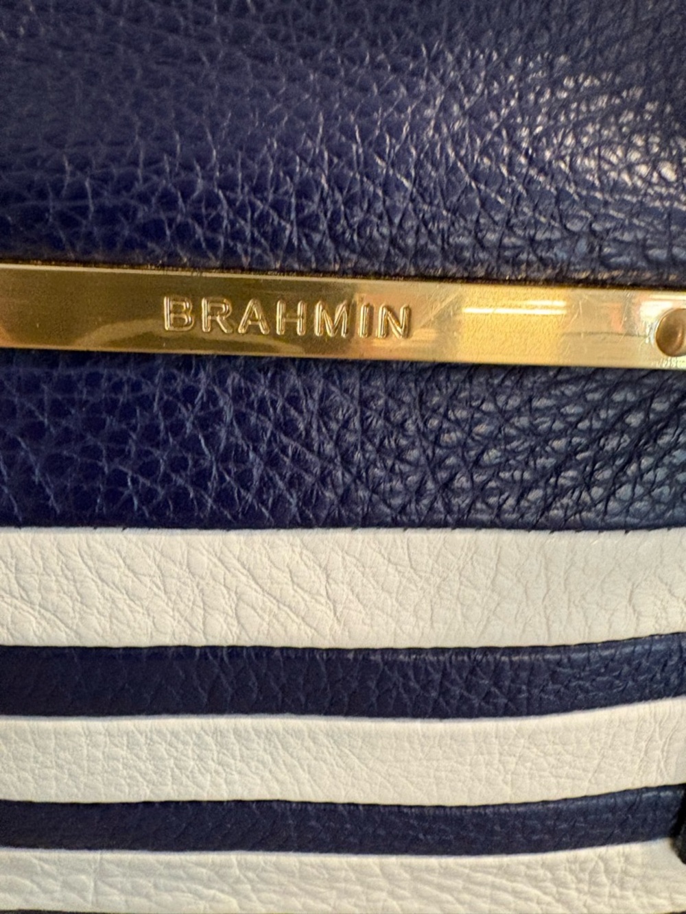 Striped Navy and White Women's Satchel Bag - Picture 4 of 9